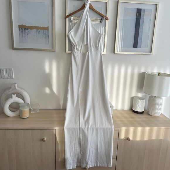 Amanda Uprichard Dress Womens Large Maxi Zahara Gown Cut Out Halter Twist White - Picture 4 of 9